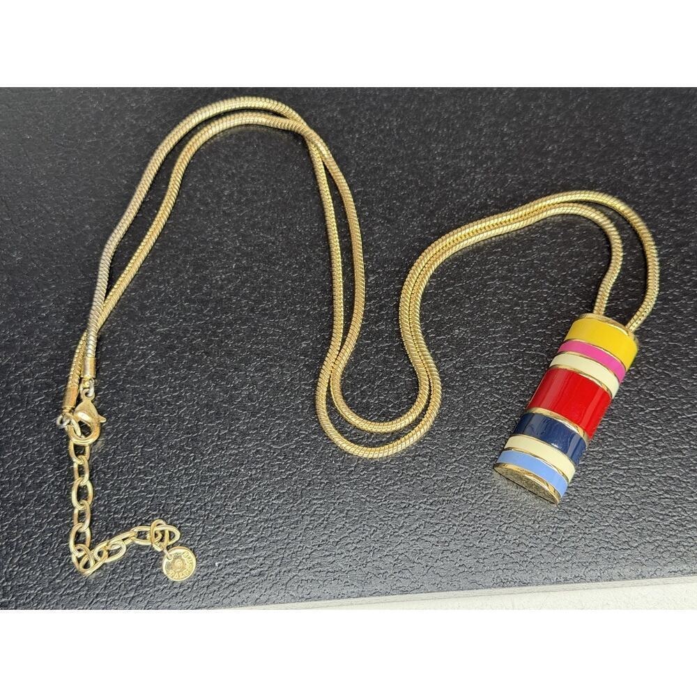 Talbots Gold Tone Colorful Chunky Enamel Pendant Necklace Long Classy